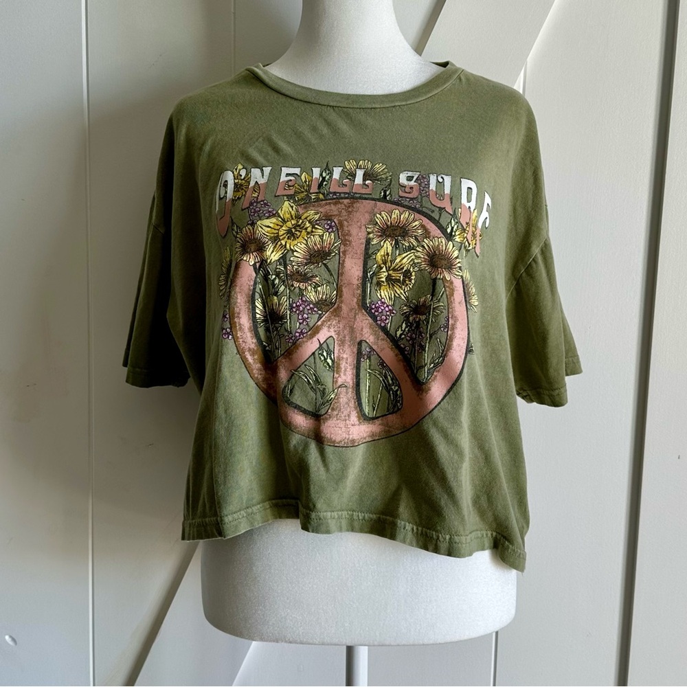 O'Neill Green Peace Sign Over Sized Graphic Tee